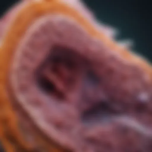 Histopathological examination of liver adenocarcinoma cells under a microscope