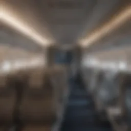 Airplane cabin interior with empty seats