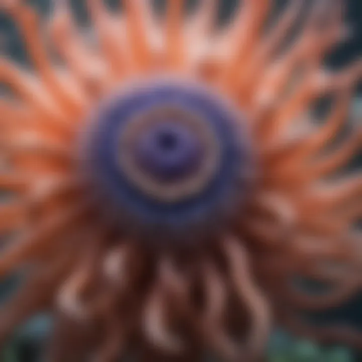 A close-up view of an anemone displaying its intricate tentacles and colors.