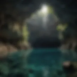 Breathtaking view of the Melissani Cave in Cephalonia, showcasing its crystal-clear waters and impressive geological formations.