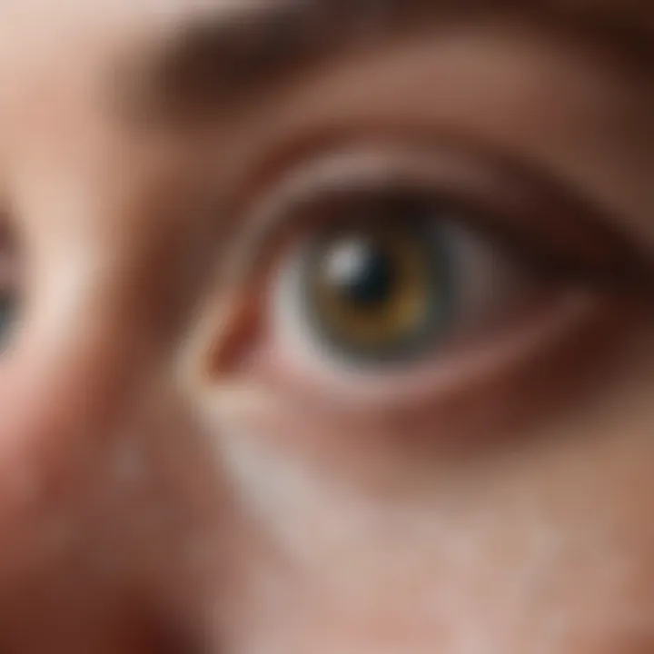 Close-up of an eye with drops being applied