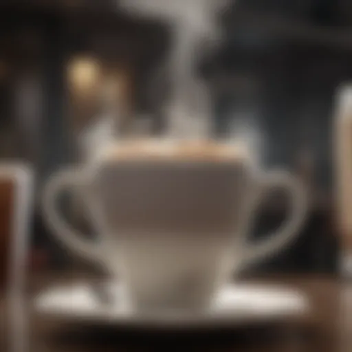 A close-up view of a coffee cup with steam rising, symbolizing the allure of coffee consumption.