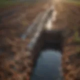 Detailed view of a subsurface drainage system in an agricultural field