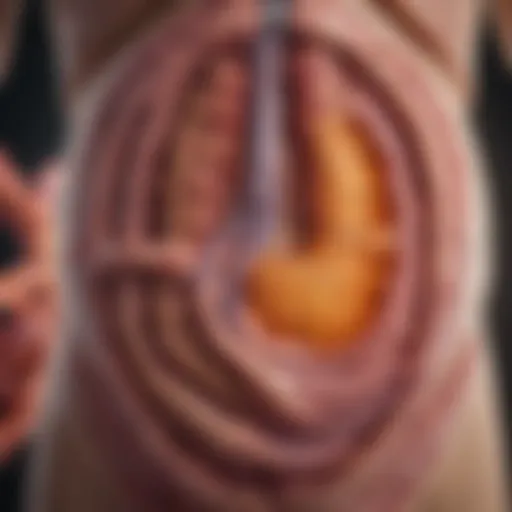A graphic representation of the colon highlighting areas affected by cancer