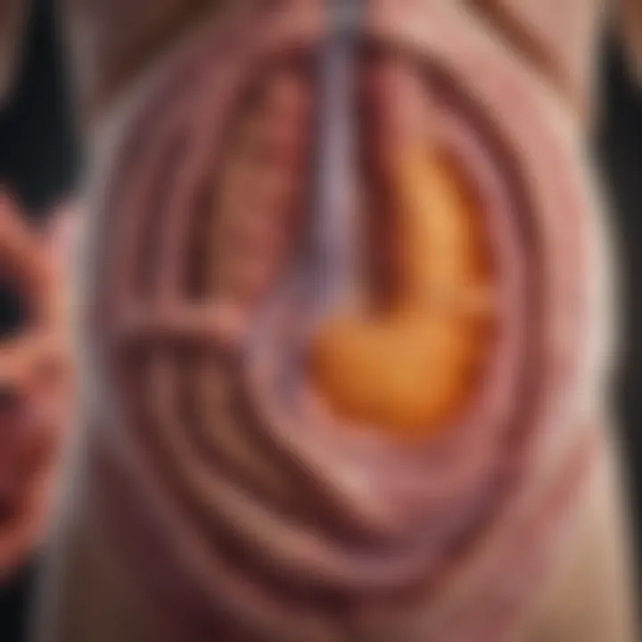A graphic representation of the colon highlighting areas affected by cancer