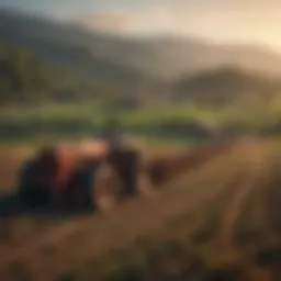 Traditional farming techniques in a picturesque landscape