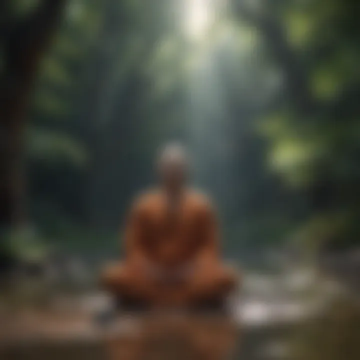 A person meditating in a peaceful environment