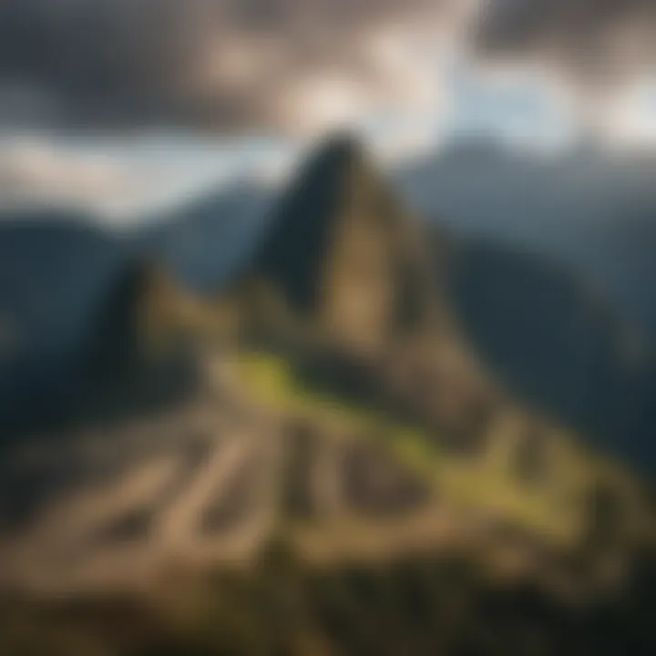 The ancient ruins of Machu Picchu nestled in the Andes mountains