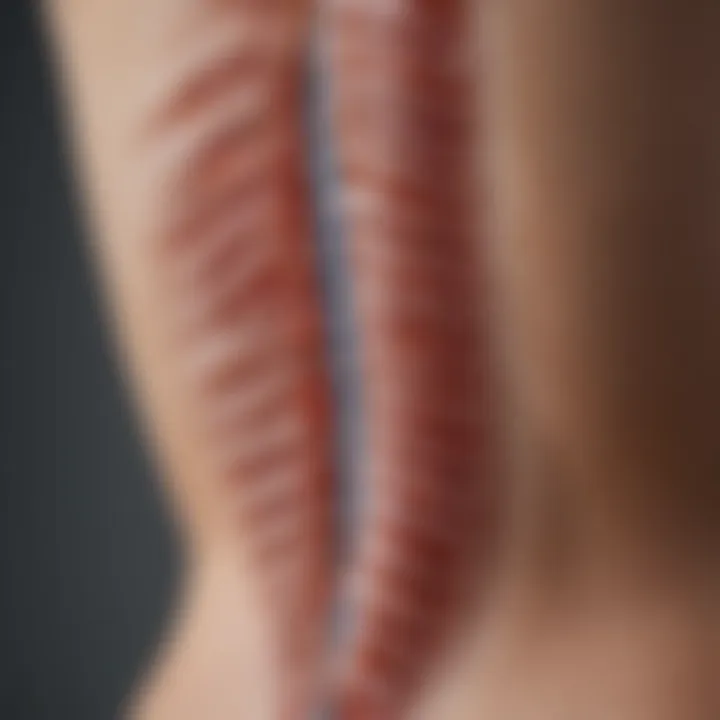 Illustration of the spine showing lateral curvature associated with idiopathic scoliosis