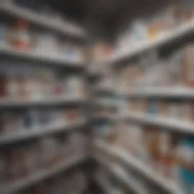 Pharmaceutical shelves displaying over-the-counter medications