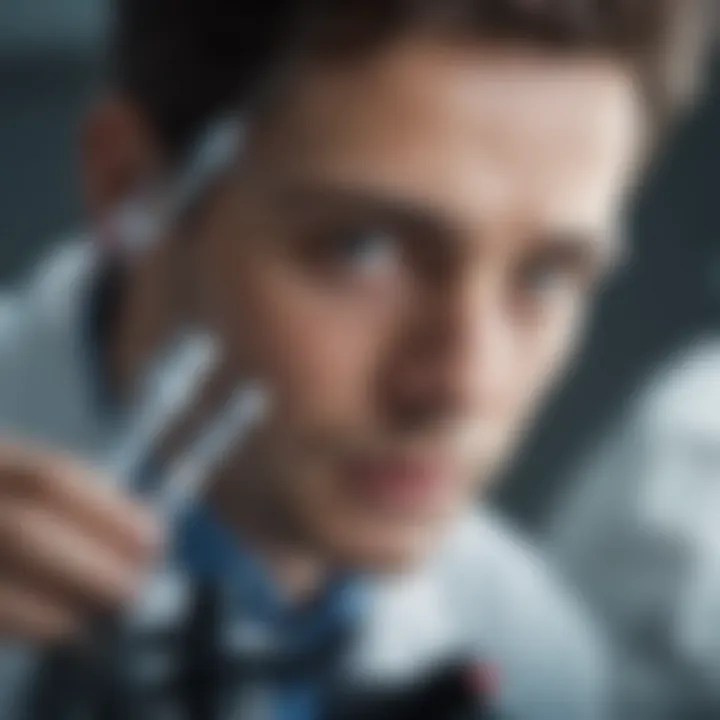 A close-up view of a laboratory researcher examining vaccine samples under a microscope.