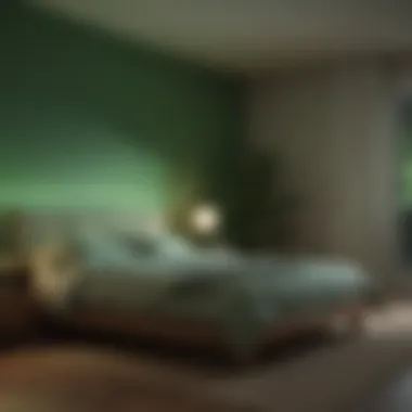 The Soothing Nature of Green Light in Sleep Environments A tranquil sleeping area with green lighting