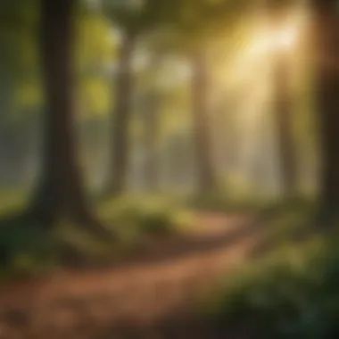 A vibrant illustration of sunlight filtering through trees, symbolizing natural vitamin D synthesis.