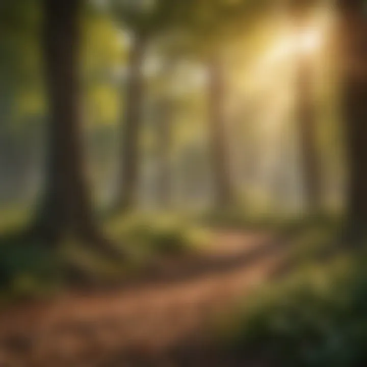 A vibrant illustration of sunlight filtering through trees, symbolizing natural vitamin D synthesis.