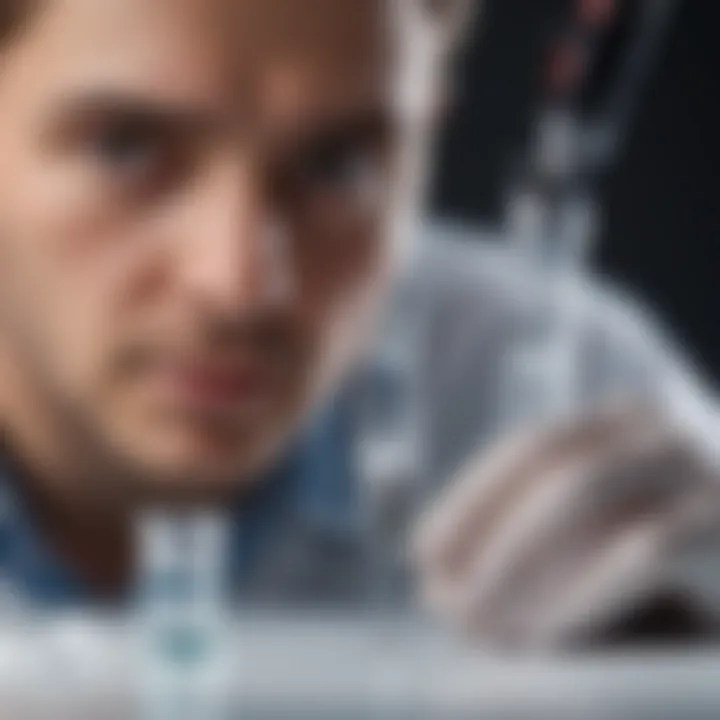 Researcher utilizing automated micropipette for precise liquid measurement in a laboratory experiment.