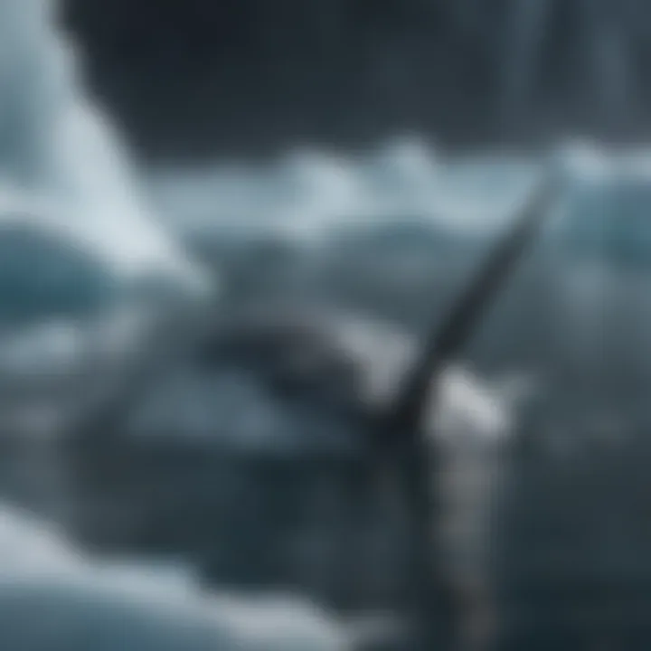 Close-up of a narwhal swimming in icy waters