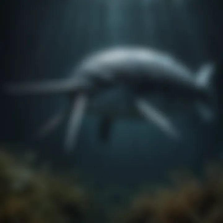 A narwhal using echolocation in a dark underwater scene