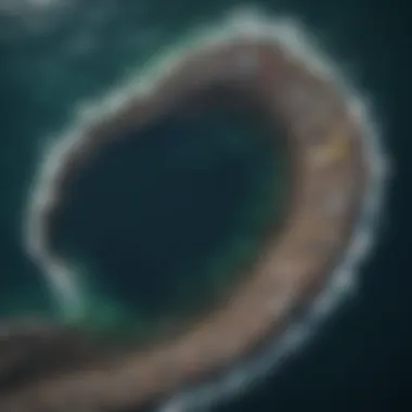 Aerial Perspective of Oceanic Waste Accumulation Aerial view of a garbage gyre swirling in the ocean