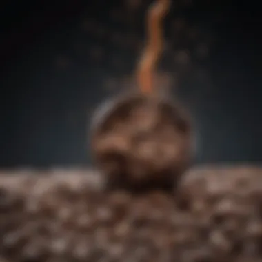 Close-up of coffee beans with a scientific backdrop