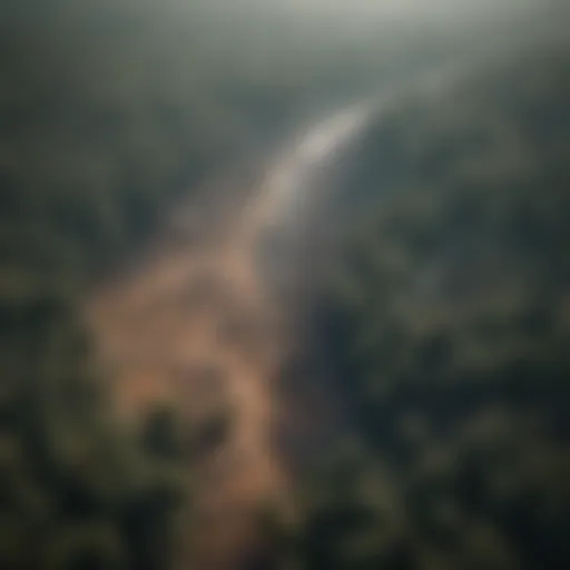 Aerial view of deforested land showing changes in landscape