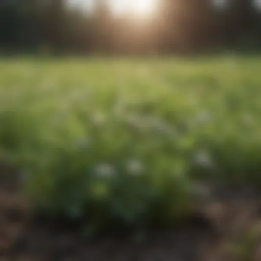 Close-up view of clover plants in a pasture