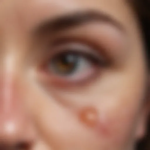 Close-up view of eye blisters indicating various symptoms