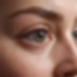 Close-up of inflamed eyelid skin exhibiting symptoms of dermatitis