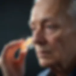 A serene elderly individual reflecting on migraine discomfort