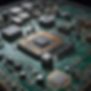 A close-up view of a printed circuit board highlighting its intricate components