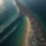 Aerial view of polluted ocean waters