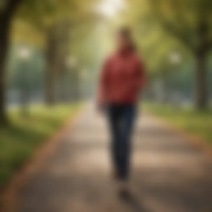 An individual walking briskly in a park with a heart rate monitor