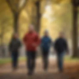 Group of individuals briskly walking in a park